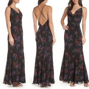 Frame and Partners Theodora Black Floral Print Maxi Dress Crisscross Straps 2